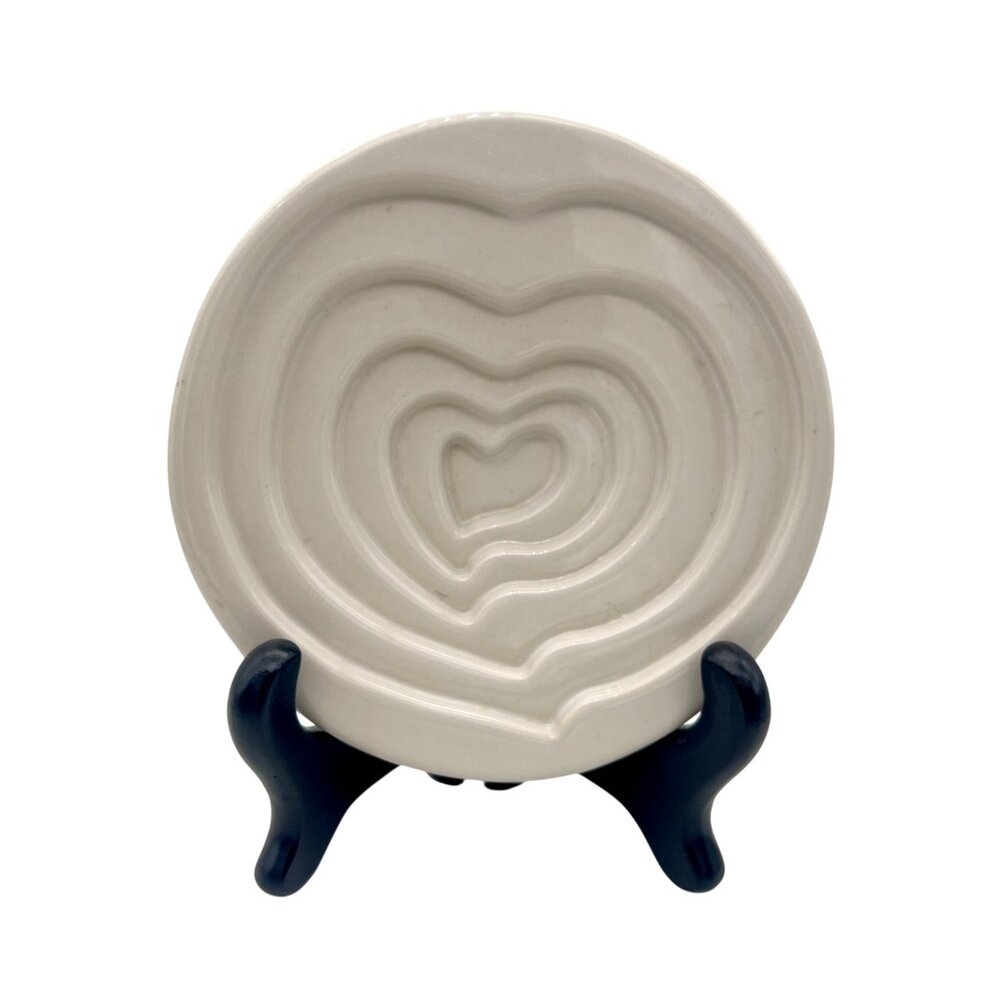 Mary Judge White Ceramic Olive Oil Dipping Plate Heart Design 5" Diameter